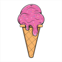 Summer Cone Ice Cream cartoon clipart vintage style for Sticker