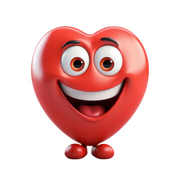 3d heart character isolated on white. Happy smiling heart. Healthy living concept. Generative AI.