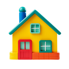 Fototapeta premium Simple 3d house isolated on white. Small colorful toy home. Real estate concept. Generative AI.