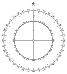 Kompass Skala Vektor. Skala innen und außen. Kompass Rose im Norden.
Symbol für Marine-, Seefahrt - oder Trekking-Navigation oder zur Verwendung in einer Landkarte.
Isolierter Hintergrund.