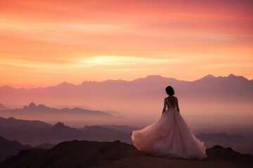 Fototapeta na wymiar a woman enjoying a breathtaking sunset view from the peak of a mountain