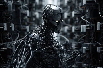 Fotobehang a robot tangled in a web of wires © Virginie Verglas