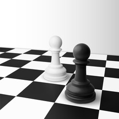 Black and white pawns on chess board. EPS10 vector