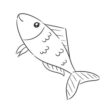 Hand drawn cute blue fish design for coloring