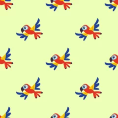 Stof per meter Vlinders Colorful bird isolated on light yellow background is in Seamless pattern - vector illustration