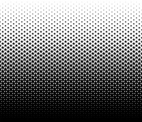 Disappearing seamless halftone vector background. Filled with black stars. Long fadeout