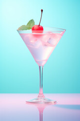 Alcohol cocktail drink in cocktail glass on blue background