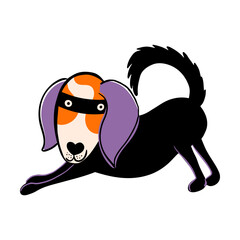 Cute beagle dog in Halloween costume isolated on transparent background. Dog character in spiderman costume for pets  party. Vector illustration for prints, cards, decorations.  © danielekaterina