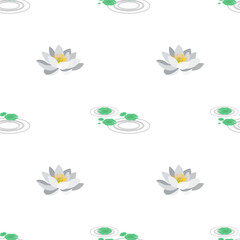 Beautiful vintage style lotus flowers and leaves isolated on white background is in Seamless pattern - vector illustration