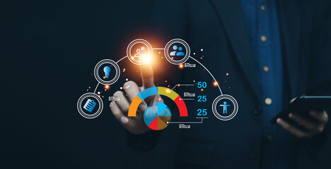Businesspeople touching on screen to target customer. Target customer, buyer persona, customer...