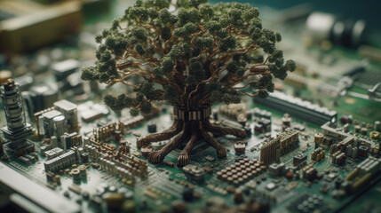 trees are growing in from circuit boards.