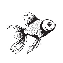 Goldfish in cartoon, doodle style. 2d vector illustration in logo, icon style. Black and white