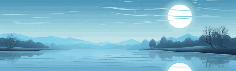 Naklejka na ściany i meble full moon lake vector flat minimalistic isolated illustration