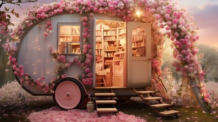 Enchanted Literary Caravan: A Cozy Reading Retreat Amidst Nature's Beauty