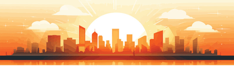 sunrise city vector flat minimalistic isolated illustration - obrazy, fototapety, plakaty