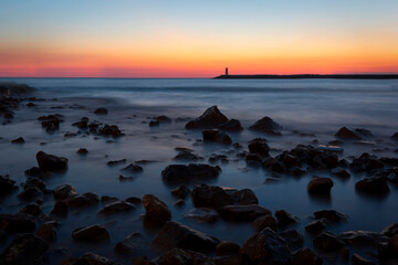 Seascape. Sunset and sea.  Landscape, long exposure photography. 