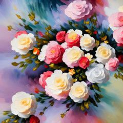 Thick impasto style white cream florals on a colored pastel watercolor background 