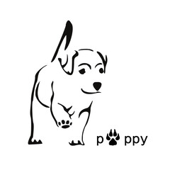 Stylized image of a running Labrador puppy. Gestalt animal design.