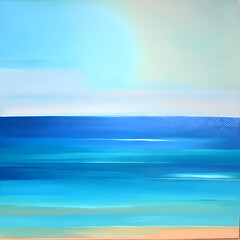 Beach blue abstract oil painting 