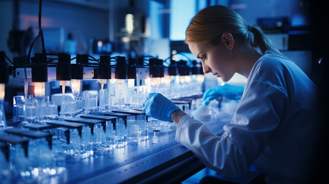 Microfluidics: A scientist working with microfluidic devices, representing the use of tiny channels for precise sample analysis and testing 