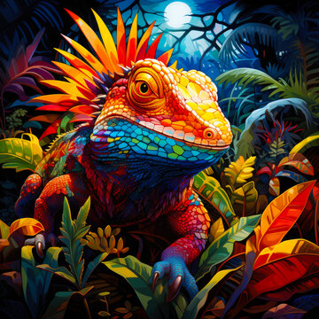 colorful illustration of a chameleon generated with AI