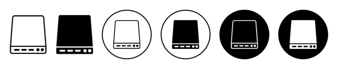 hard drive icon set. portable external computer hard disk vector symbol in black filled and outlined style.
