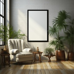 Poster Canvas mock up modern interior background, 3d render