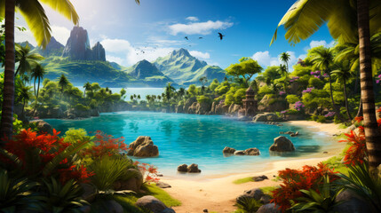 fantastic cartoon beach with unreal nature generated by AI