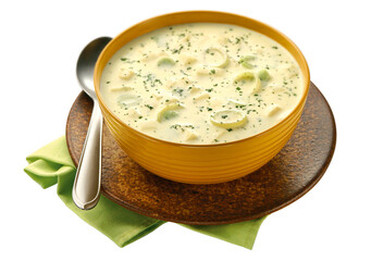 tigela com deliciosa sopa de alho-poró isolado em fundo transparente - sopa de legumes