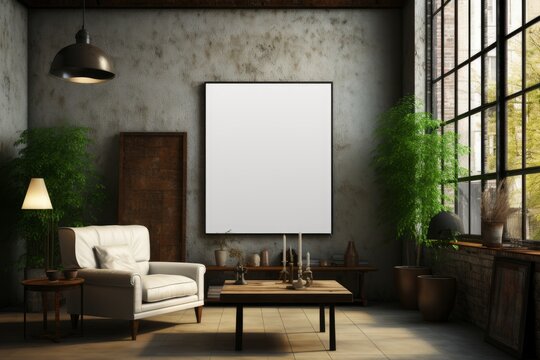Poster Canvas mock up modern interior background, 3d render