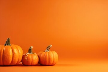 pumpkins on orange background. halloween or harvest concept. copy space. 