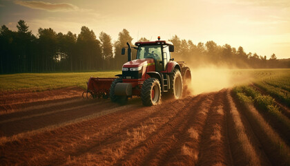 Red Tractor in the Field: A Captivating Snapshot (Generative AI)