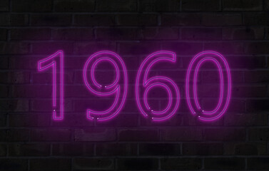 Purple 1960 neon sign on brick wall