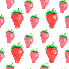 Watercolor Fruit strawberry pattern on white background. Healthy vegan food. Delicious Organic food. Healthy eating.