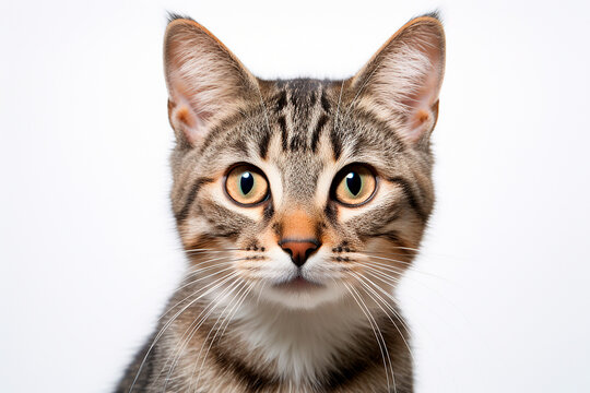 Cat isolated on a white background close-up portrait. Studio animal photography.