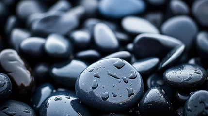 Foto op Canvas close-up glossy black wet pebbles. Macro, pebble background.  © Margo_Alexa