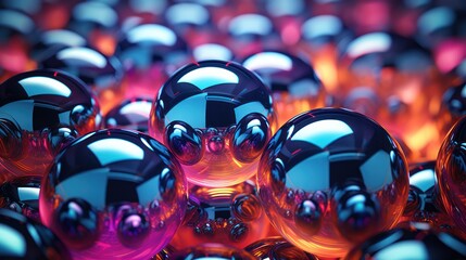 abstract background with colorful metallic chromed spheres. 