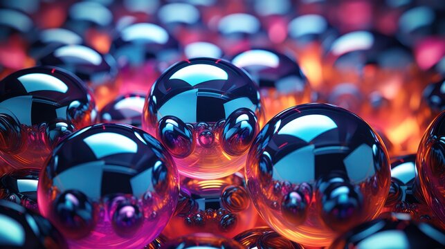 abstract background with colorful metallic chromed spheres. 