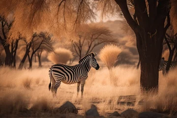  Lone zebra on the African savannah, stripes standing out., generative IA © JONATAS