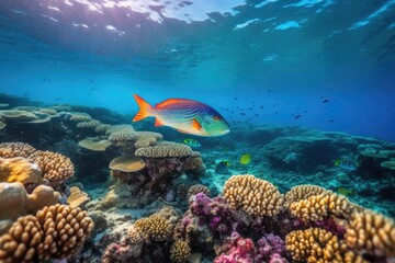 Fototapeta na wymiar Colorful fish on vibrant coral reef., generative IA