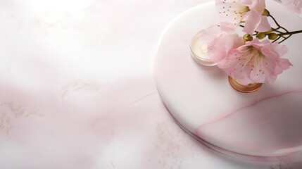 Obraz na płótnie Canvas a vase with a flower on a white plate on a table. generative ai