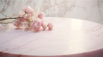  a table with a bunch of pink flowers on top of it.  generative ai