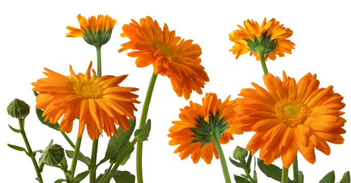 A blooming flower of Calendula, flowers closeup isolated on transparent background