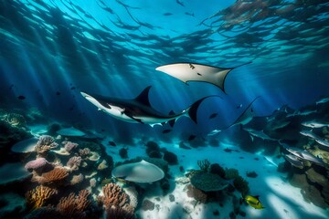 The sunken remains of an ancient shipwreck provide a haunting backdrop to the thriving marine ecosystem that has reclaimed it - AI Generative