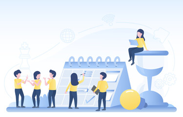 Business time management concept. Manage schedule plan calendar, meeting, update, adjustment, reminder and modifying. Flat vector design illustration.
