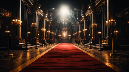 Red Carpet Luxury: Entrance with Gold Rope Barriers