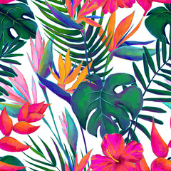 Seamless pattern of vibrant tropical plants © Nebula Cordata