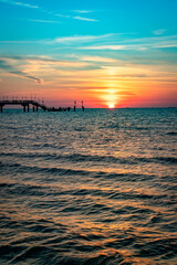 Sunset over the Baltic Sea in Międzyzdroje. Poland