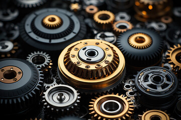 Set of gears, representing mechanics, machinery, and precision. Generative Ai.
