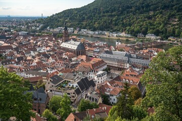 Fototapeta na wymiar Scenic view of the Church of the Holy Spirit with the Heidelberg skyline, Germany.
